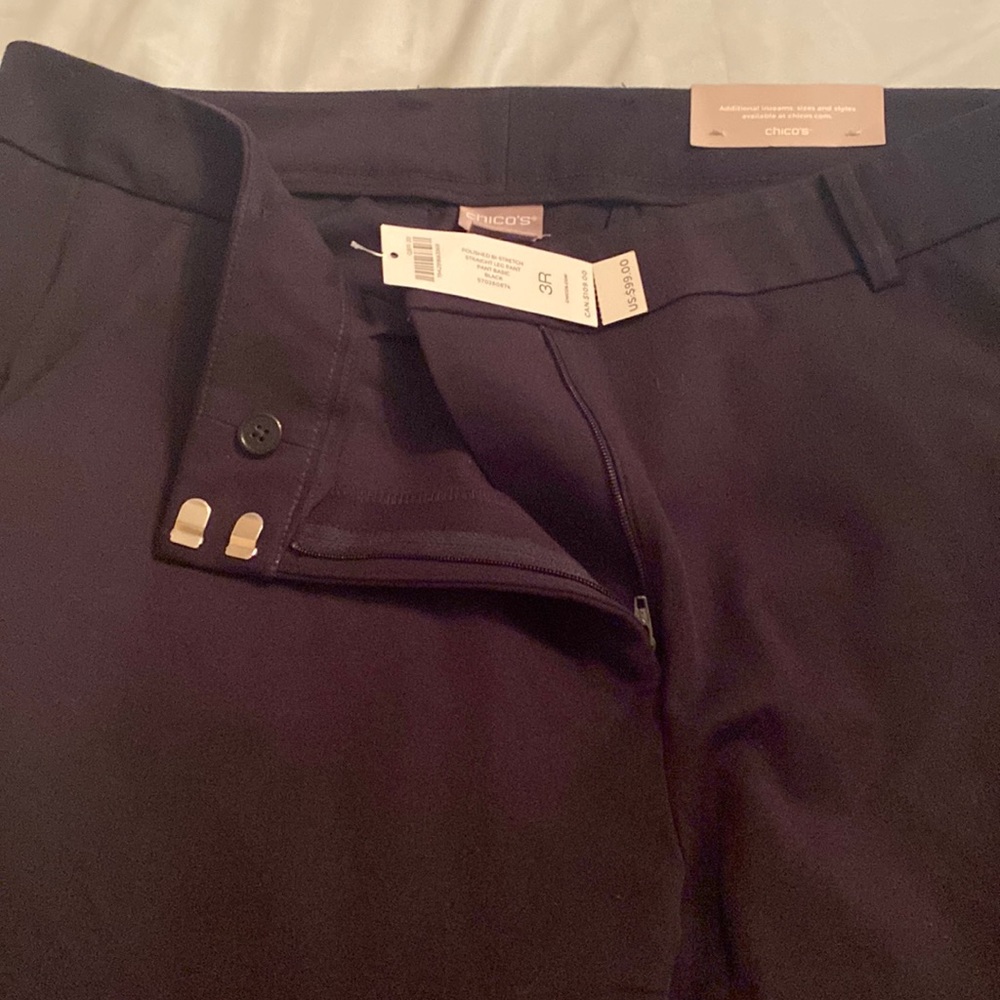 Chico’s polished bi-stretch straight leg pant - black (unlined); brand new
